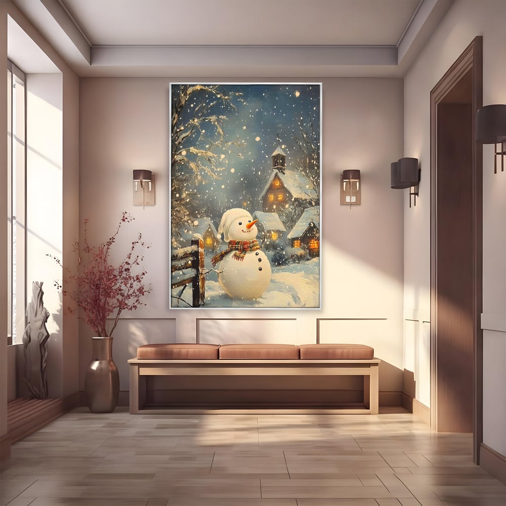 Tablou canvas cu tablou canvas cu om de zapada, in rama de aluminiu argintiu